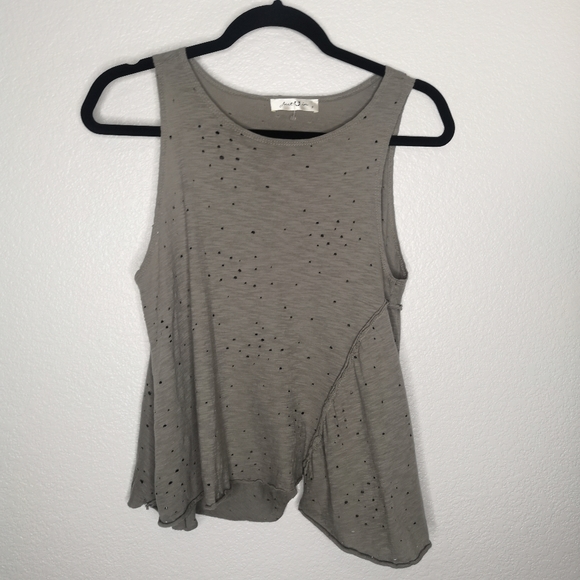 Just U in Gray Distressed Ripped Boho Tank Top Rocker Biker Grunge Core Small - Picture 3 of 7